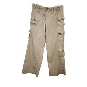 Pretty Damage Beige Mid Rise Straight Drawstring Streetwear Cargo Pants Medium